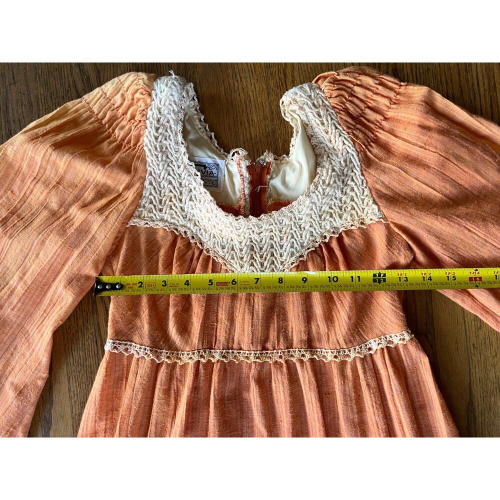 Vintage TRIVIA Orange White Tiered Y2K Maxi Prairie Dress  Women's Size 8 - Picture 7 of 9